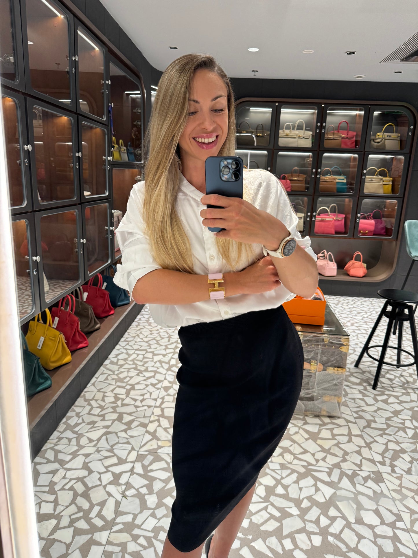 Pre-owned Hermes H Clic Clac Extra Wide Enamel Bracelet, Sakura Pink with Gold, Size PM, Brand New with box, dust bag