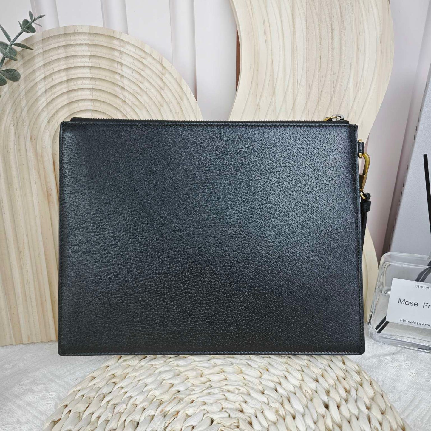 Pre-owned Brand New Gucci Black Calfskin Pouch / Clutch, full set