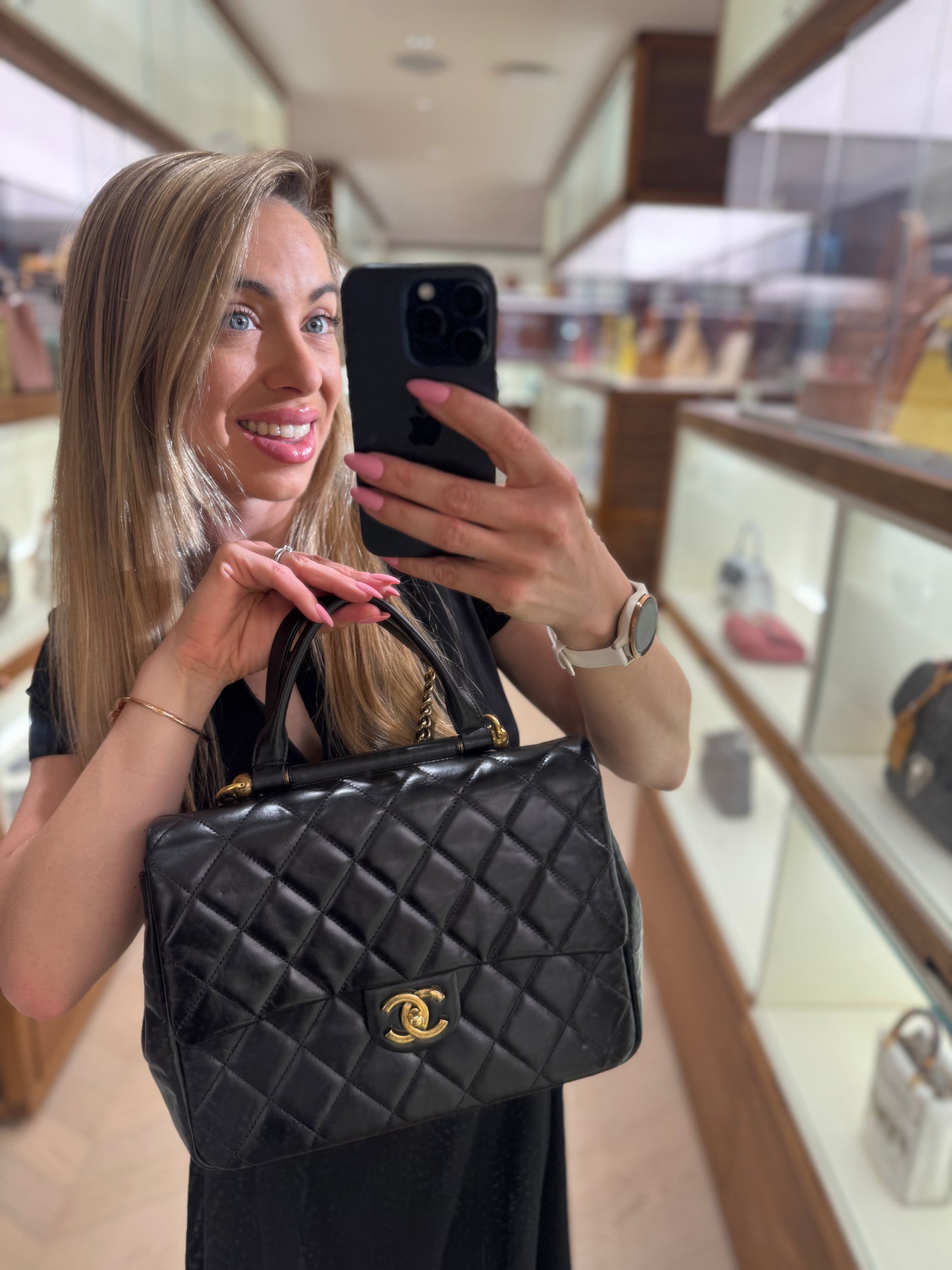 Pre-owned Certified Chanel Flap Messenger Bag Black Shiny Calfskin Golden Hw, 2016, w/ dust bag
