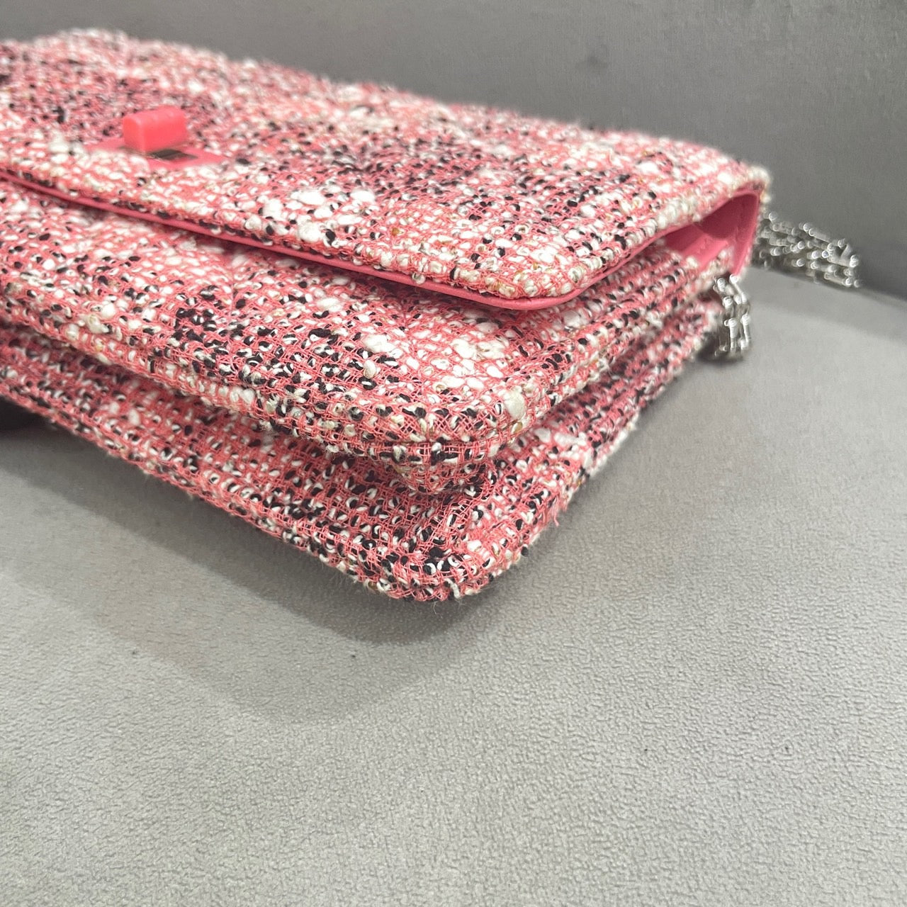 Pre-owned Chanel 2.55 WOC Wallet on Chain in Pink Tweed, 2019, w/ card, dust bag