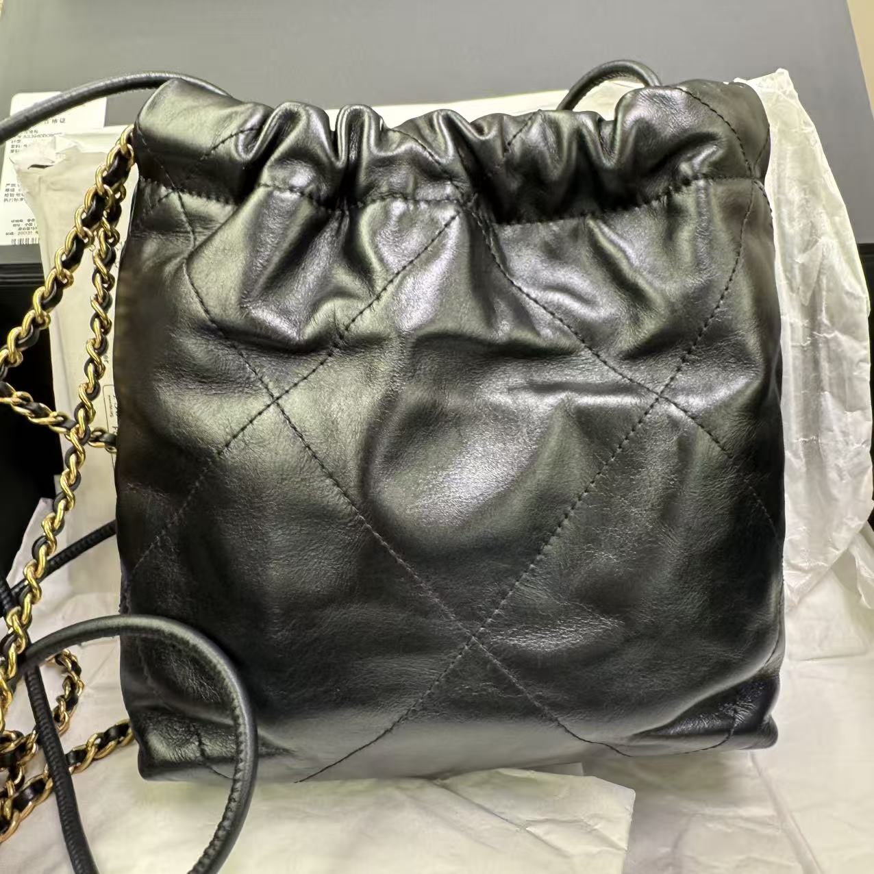 Pre-owned Certified Chanel Mini 22Bag Black Lambskin Golden Hw, Microchipped, w/ Full Set - Box, dust bag