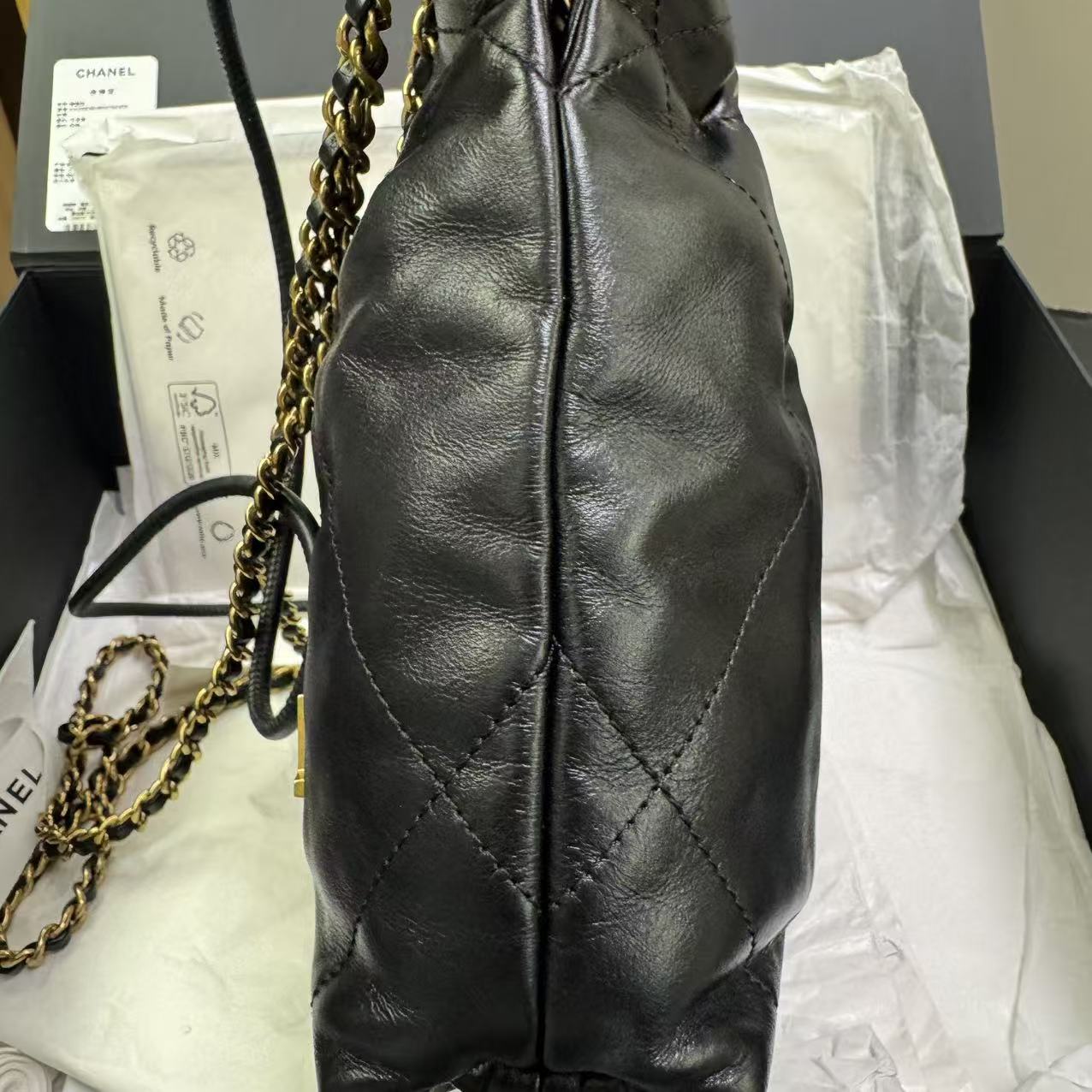 Pre-owned Certified Chanel Mini 22Bag Black Lambskin Golden Hw, Microchipped, w/ Full Set - Box, dust bag