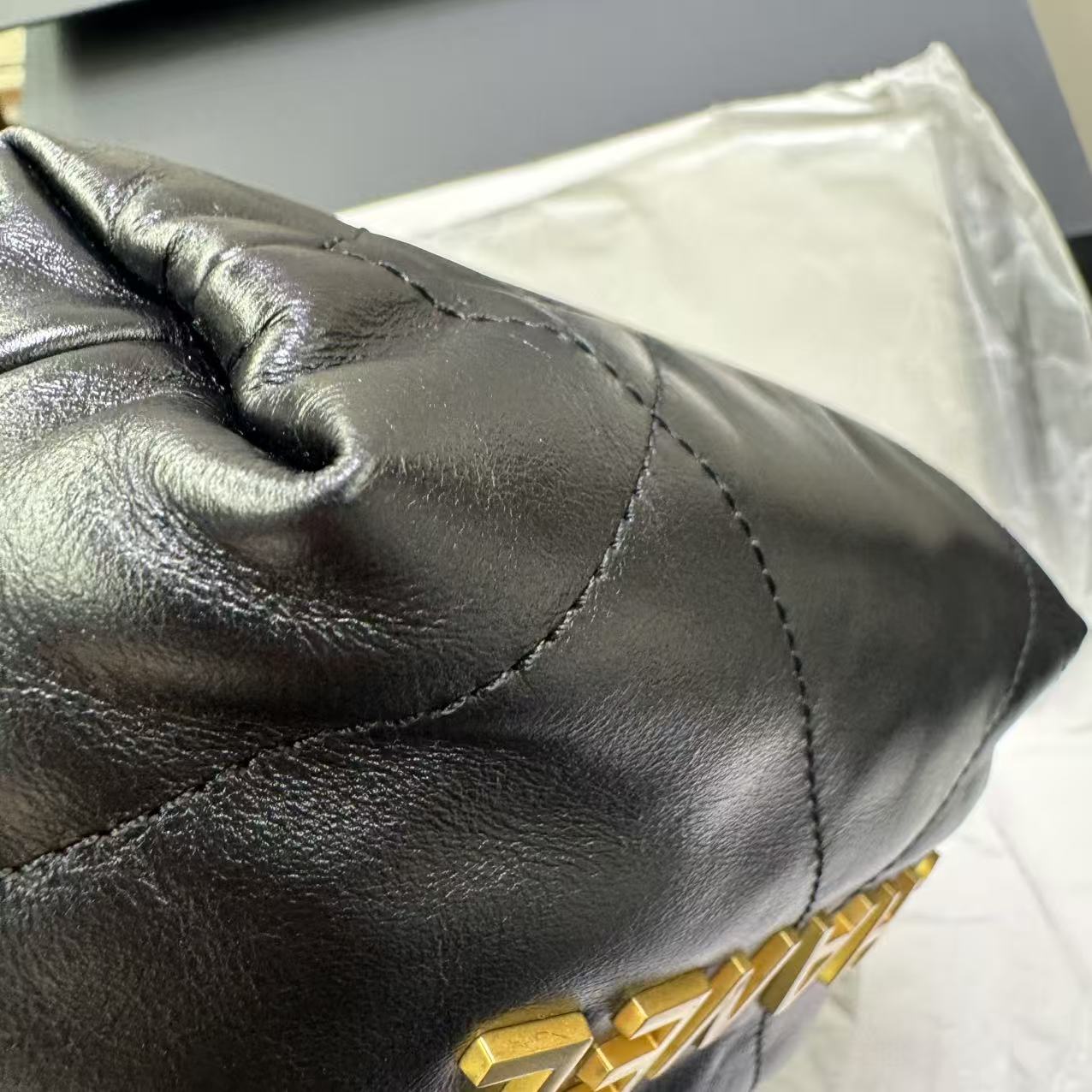 Pre-owned Certified Chanel Mini 22Bag Black Lambskin Golden Hw, Microchipped, w/ Full Set - Box, dust bag