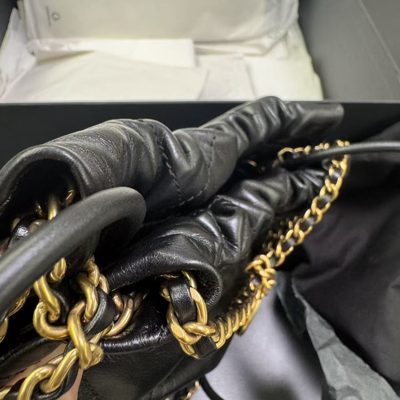 Pre-owned Certified Chanel Mini 22Bag Black Lambskin Golden Hw, Microchipped, w/ Full Set - Box, dust bag