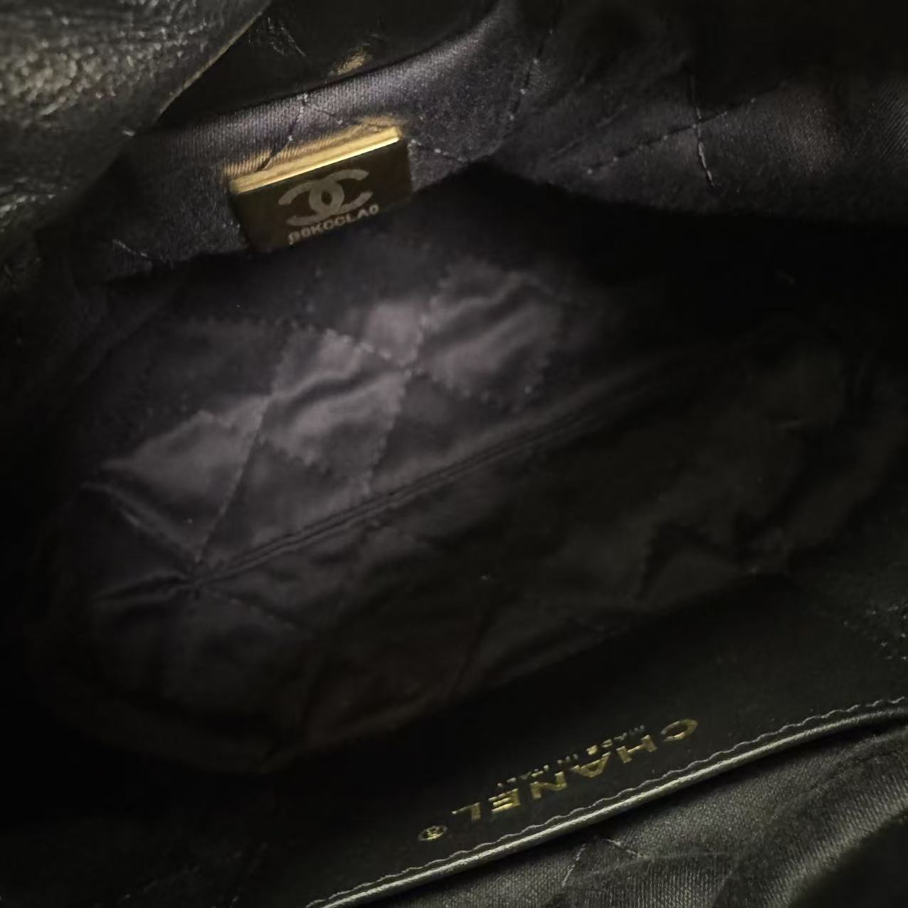 Pre-owned Certified Chanel Mini 22Bag Black Lambskin Golden Hw, Microchipped, w/ Full Set - Box, dust bag