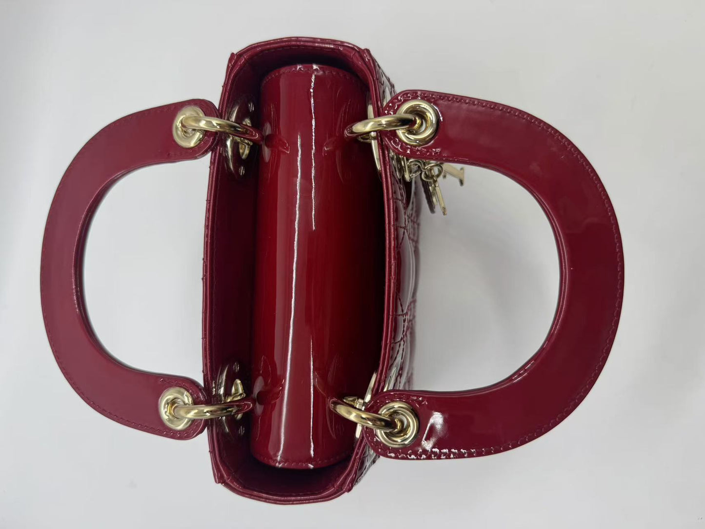 Pre-owned Certified Dior Mini Lady Dior in Dark Red Patent Leather with Golden Hardware, 2019, w/ Full set