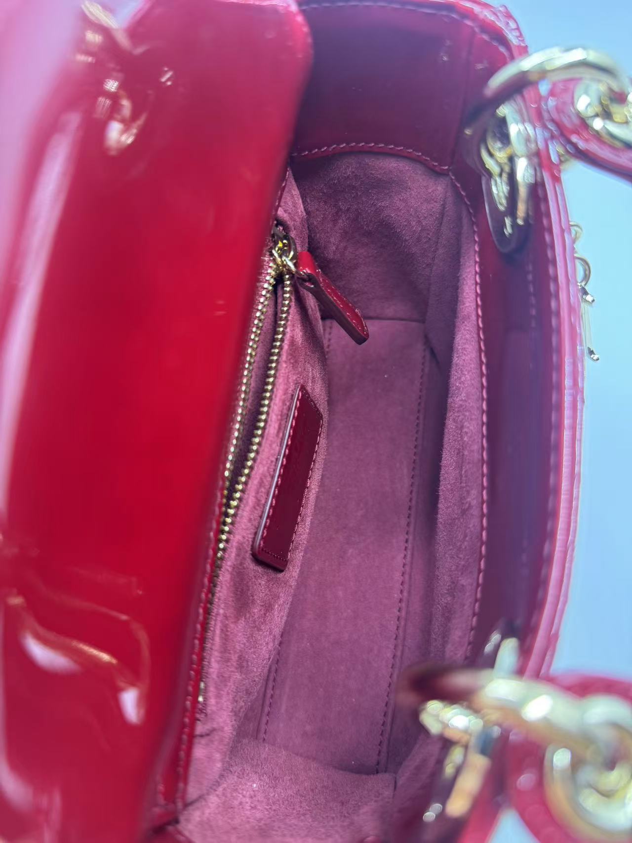 Pre-owned Certified Dior Mini Lady Dior in Dark Red Patent Leather with Golden Hardware, 2019, w/ Full set