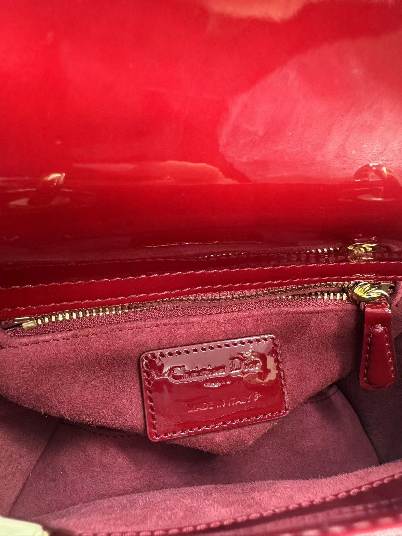 Pre-owned Certified Dior Mini Lady Dior in Dark Red Patent Leather with Golden Hardware, 2019, w/ Full set