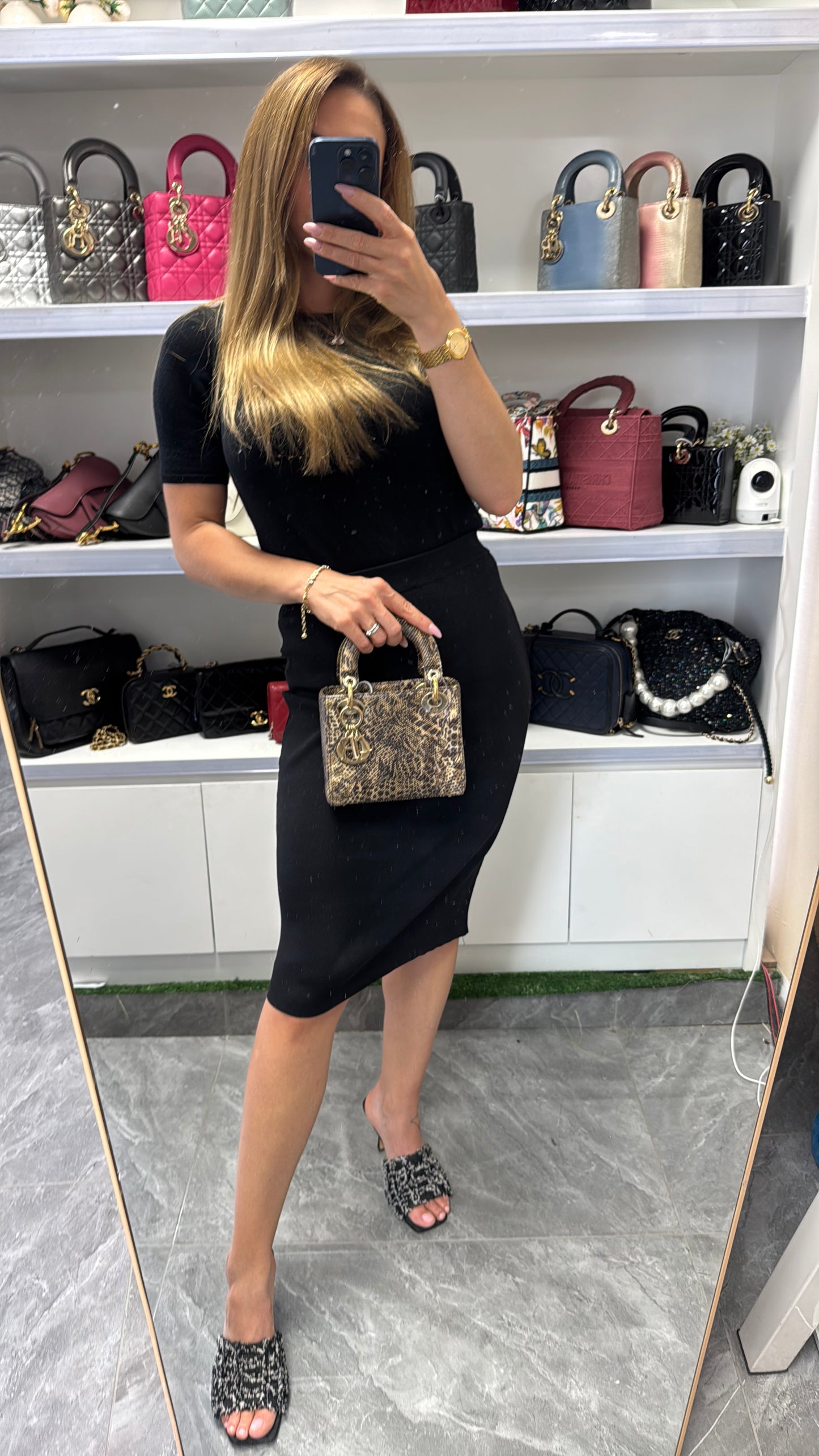 Pre-owned Certified Dior Mini Lady Dior Natural Rare Lizard Skin in Neutral Shades Python Pattern with Golden Hardware, 2017, w/ Full Set