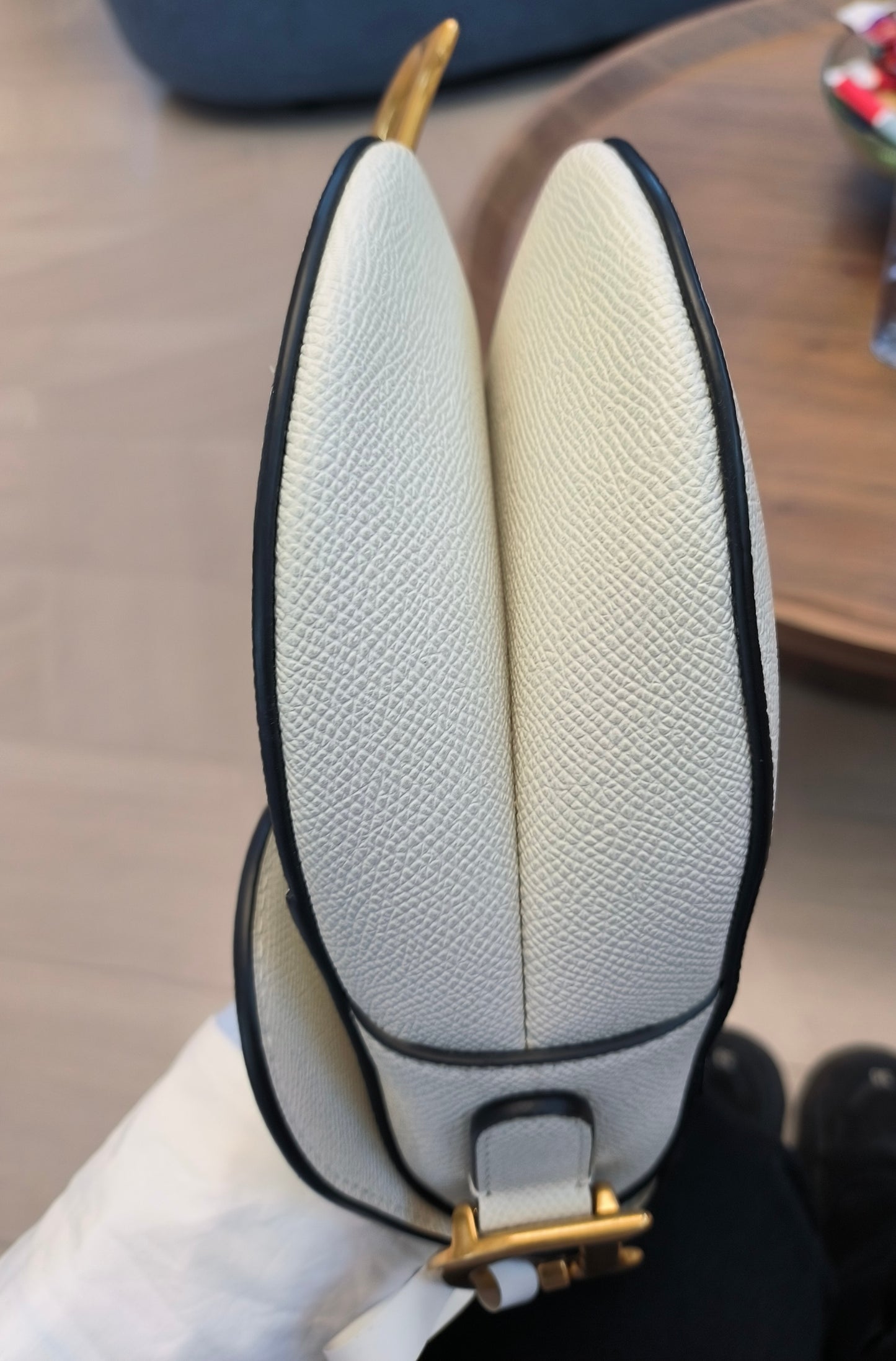 Pre-owned Dior Medium Saddle White Calfskin with Golden Hardware, 2021, Full Set with Dior Strap