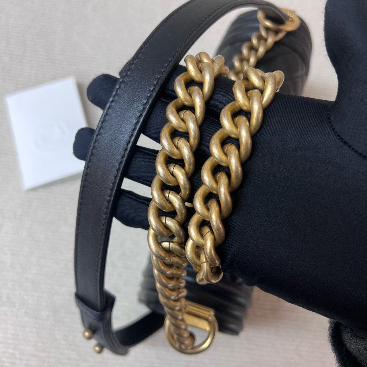 Pre-owned Chanel Le Boy Medium Black Calfskin Golden Hw, Microchipped, Full Set