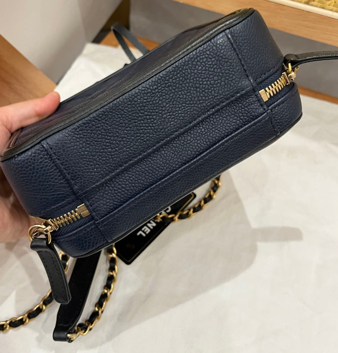 Pre-owned Certified Chanel Filigree Vanity Top Handle Navy Blue Caviar Leather Golden Hw, 2016, w/ Chanel card, dust bag, lock & key
