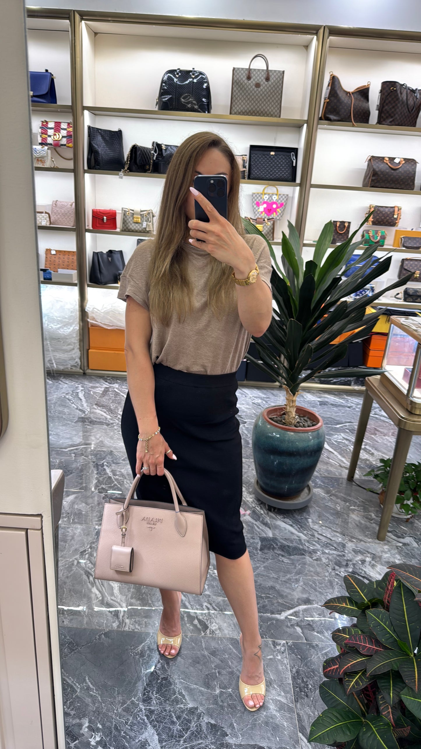 Pre-owned Certified Prada Monochrome Tote Nude Pink Saffiano Leather, w/ dust bag, strap