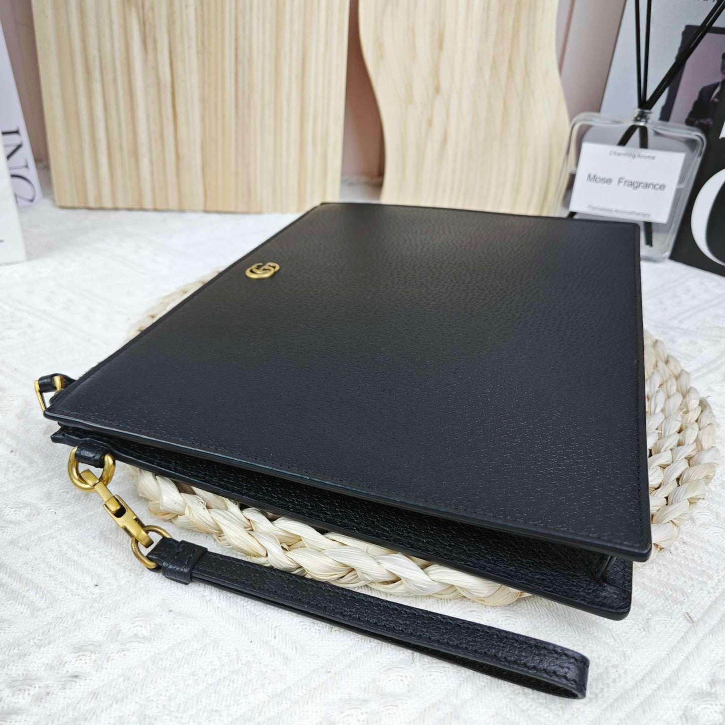 Pre-owned Brand New Gucci Black Calfskin Pouch / Clutch, full set