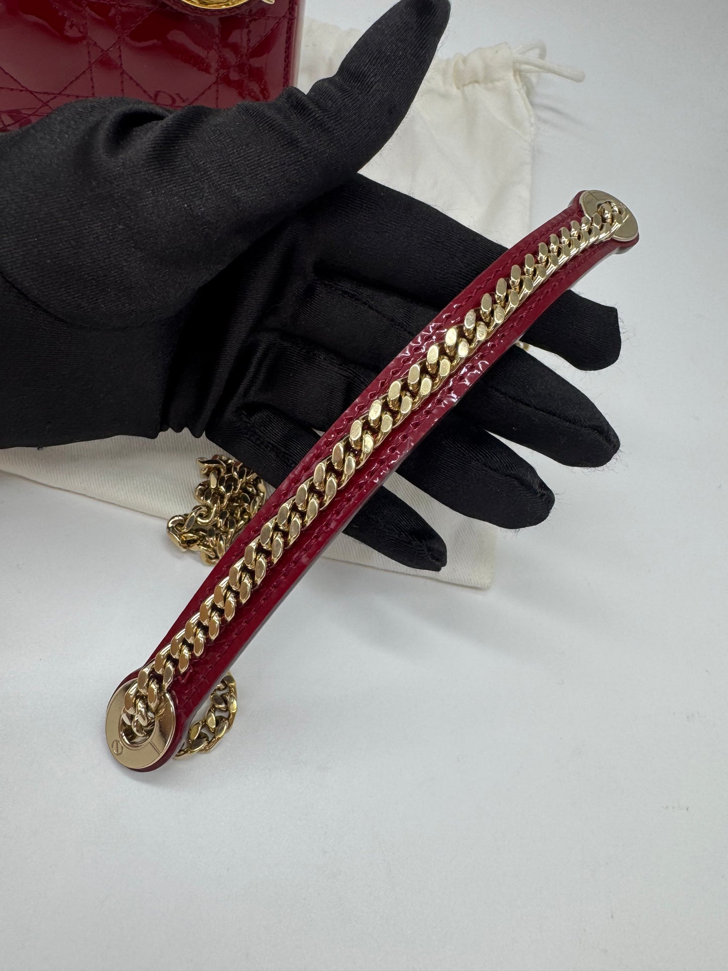 Pre-owned Certified Lady Dior Mini Dark Cherry Red Patent Leather Golden Hardware, 2017, w/ full set