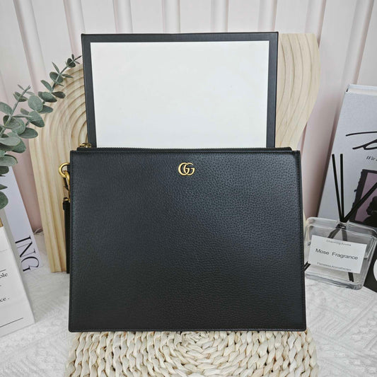 Pre-owned Brand New Gucci Black Calfskin Pouch / Clutch, full set