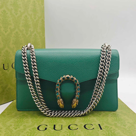 Pre-owned Certified Gucci Dionysus Medium Green Calfskin with Crystal Hardware, w/ dust bag