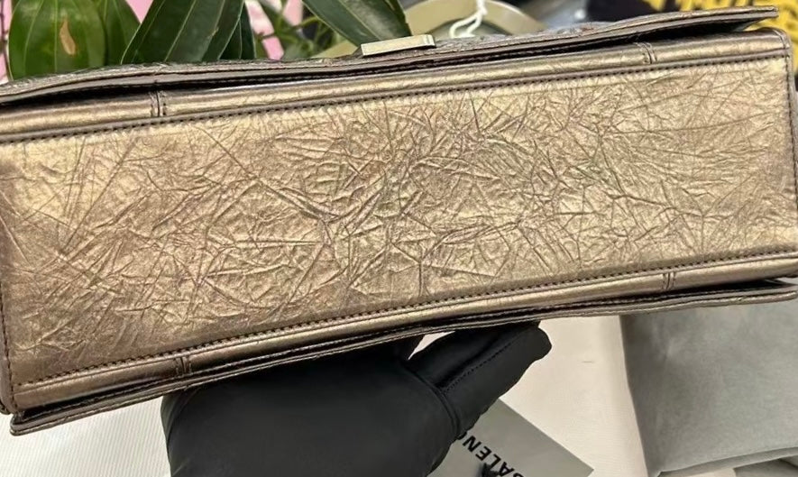 Pre-owned Certified Balenciaga Crush Chain Bag Medium Golden Metallic Quilted Calfskin, w/ tags, dust bag