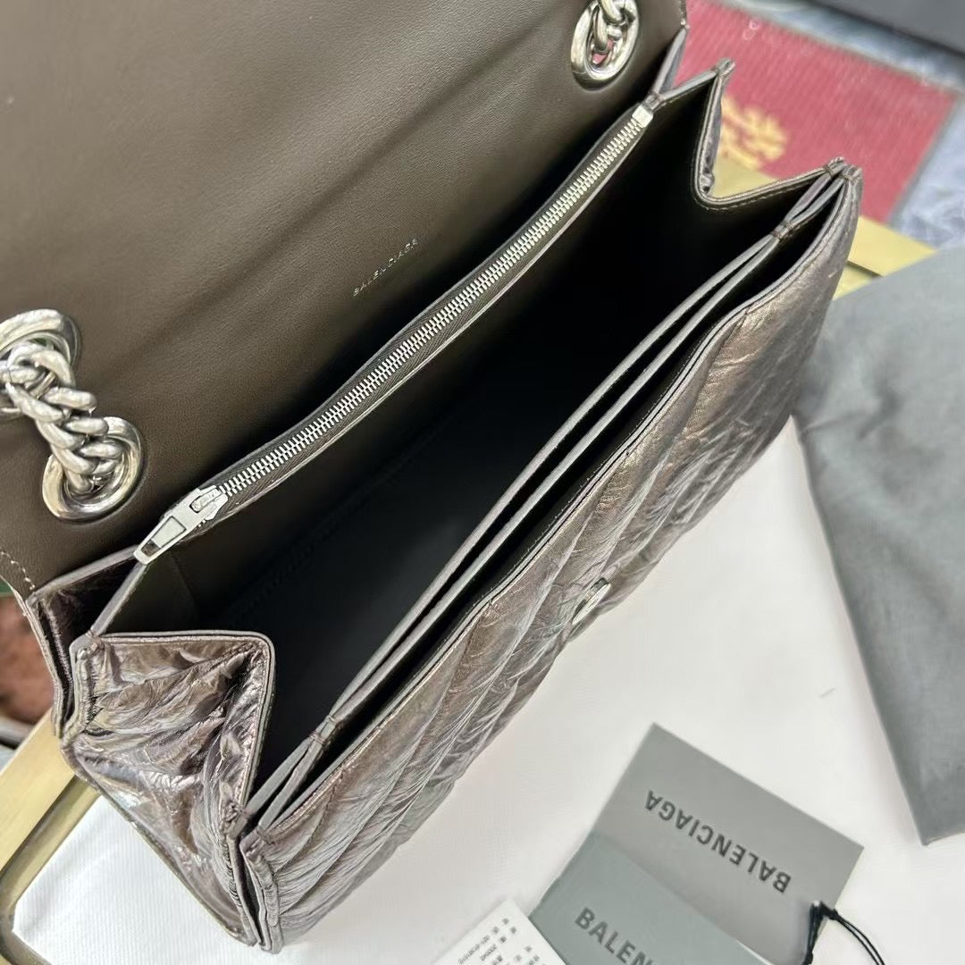 Pre-owned Certified Balenciaga Crush Chain Bag Medium Golden Metallic Quilted Calfskin, w/ tags, dust bag
