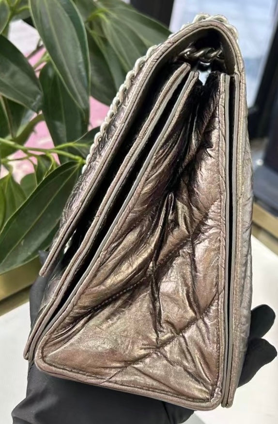Pre-owned Certified Balenciaga Crush Chain Bag Medium Golden Metallic Quilted Calfskin, w/ tags, dust bag