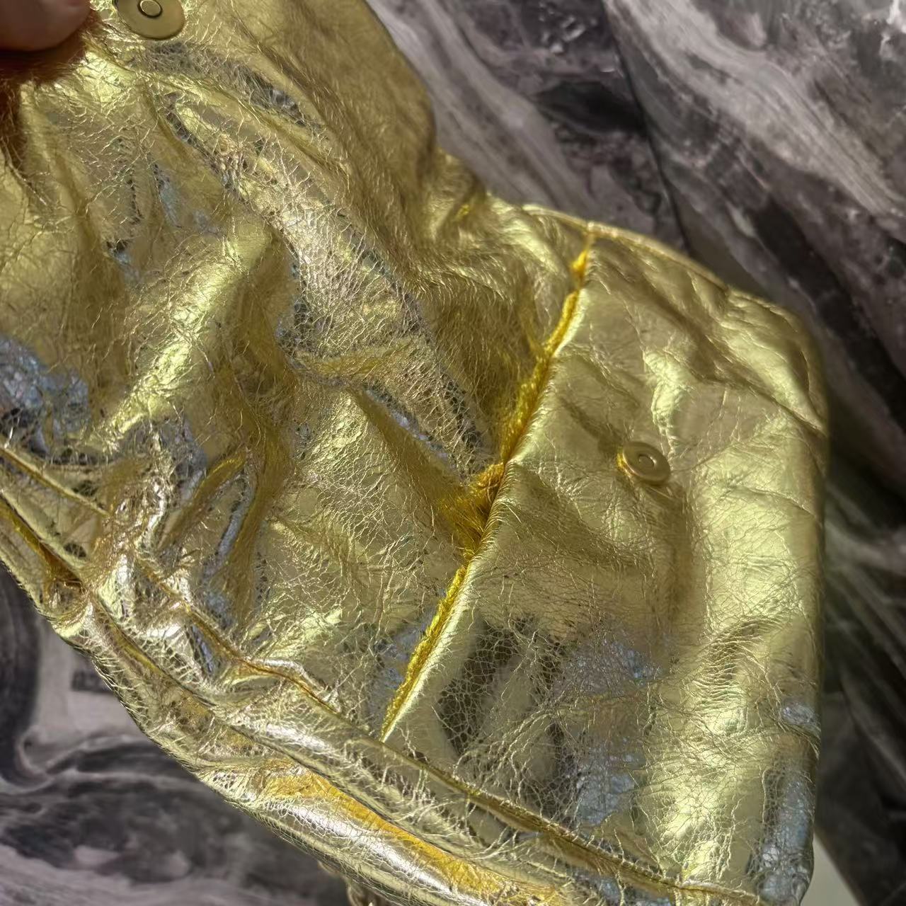 Pre-owned Certified Balenciaga Monaco Golden Metallic Calfskin Golden Hardware, w/ dust bag