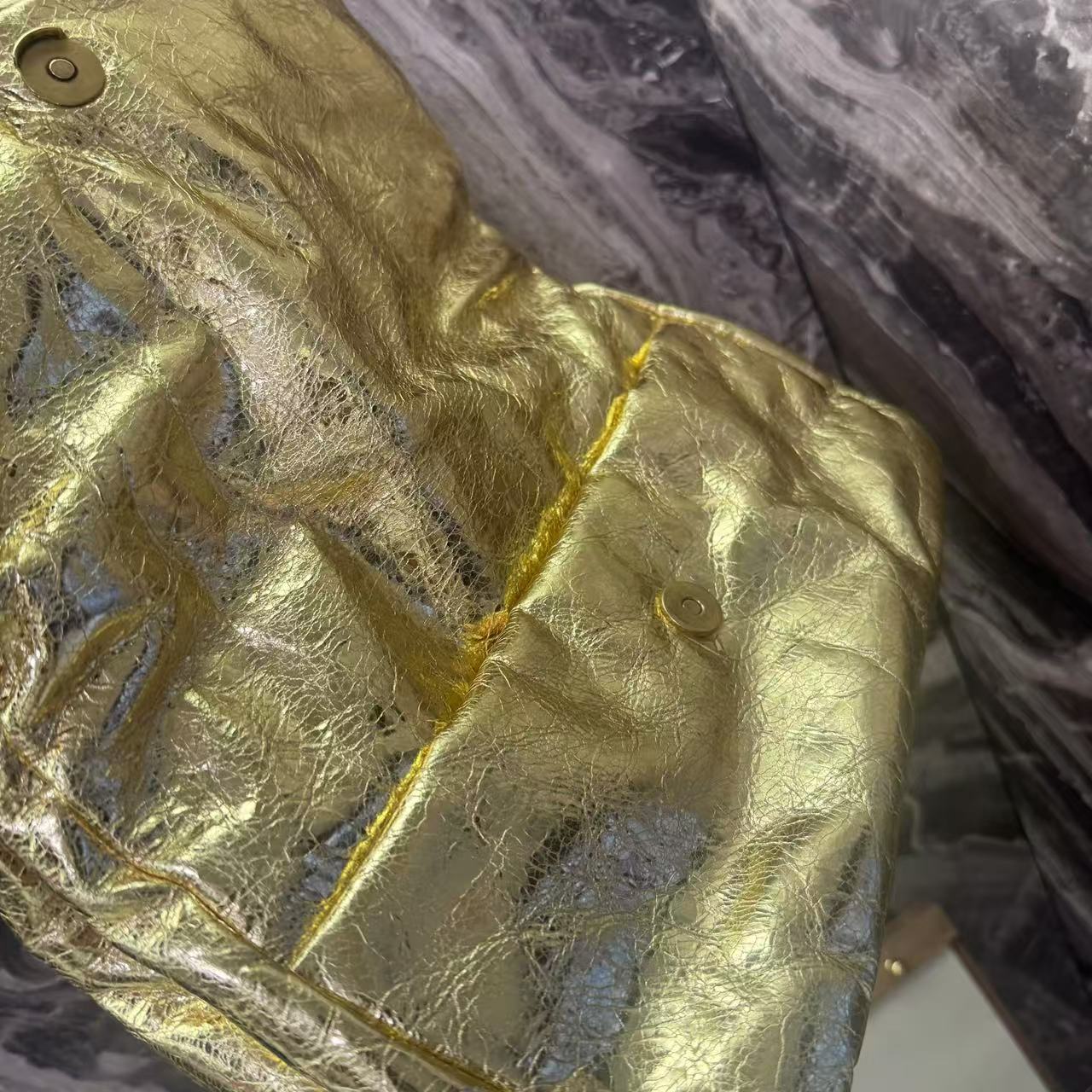 Pre-owned Certified Balenciaga Monaco Golden Metallic Calfskin Golden Hardware, w/ dust bag