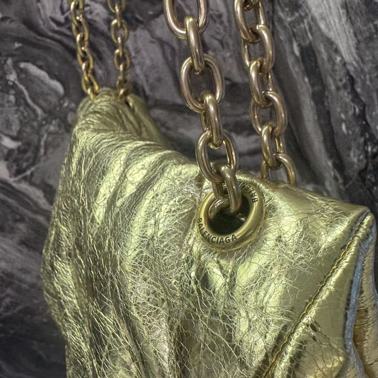 Pre-owned Certified Balenciaga Monaco Golden Metallic Calfskin Golden Hardware, w/ dust bag