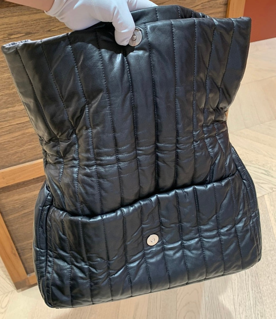 Pre-owned Certified Balenciaga Monaco Quilted Thin Calfskin Aged Silver Hardware, w/ dust bag