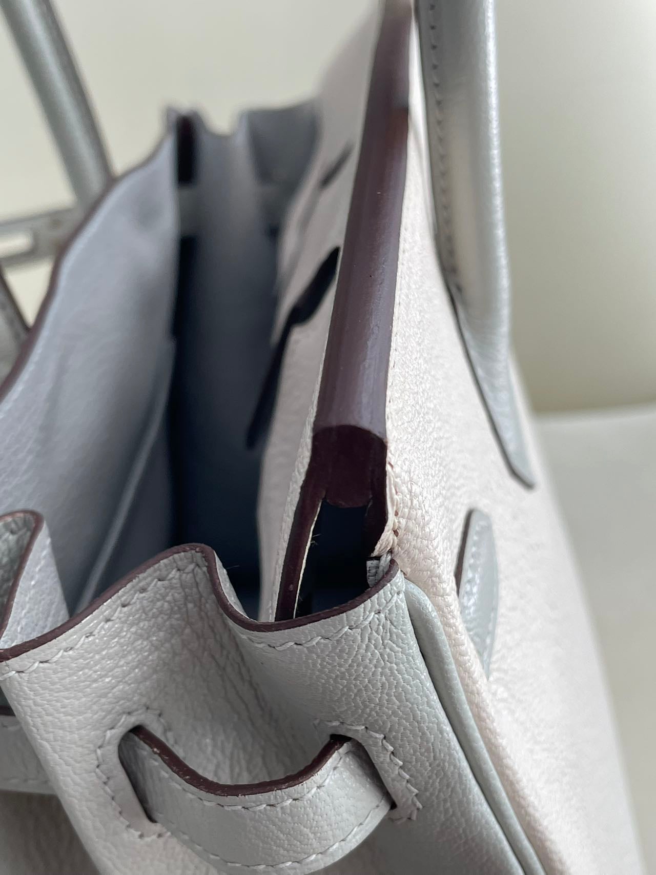 Pre-owned Certified Special Order Hermes Birkin 25 Bi-colored Nata with Gris Perle Chevre with Brushed Silver Hardware, 2023, Full Set