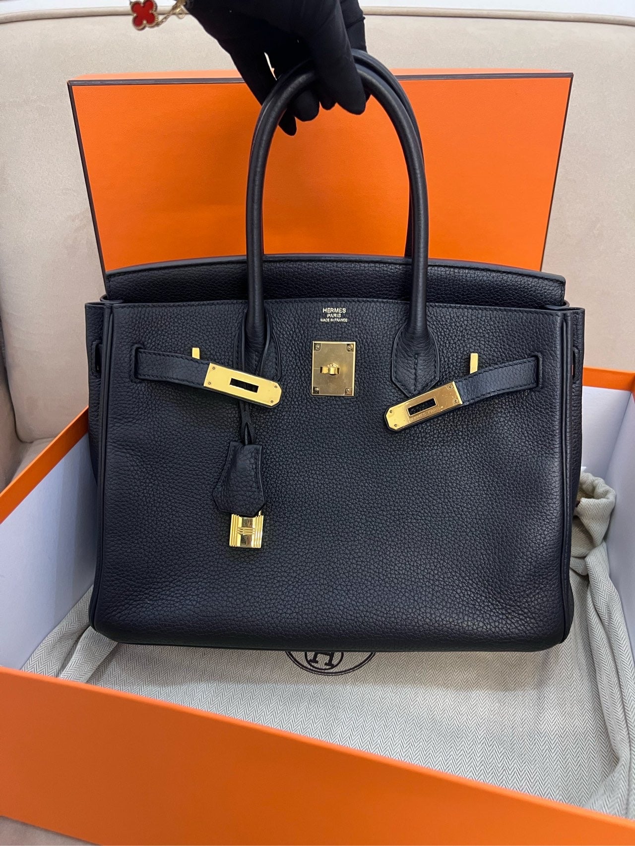 Pre-owned Hermes Birkin 30 Black Togo Golden Hw, 2012, w/ lock&key with clochette, dust bag