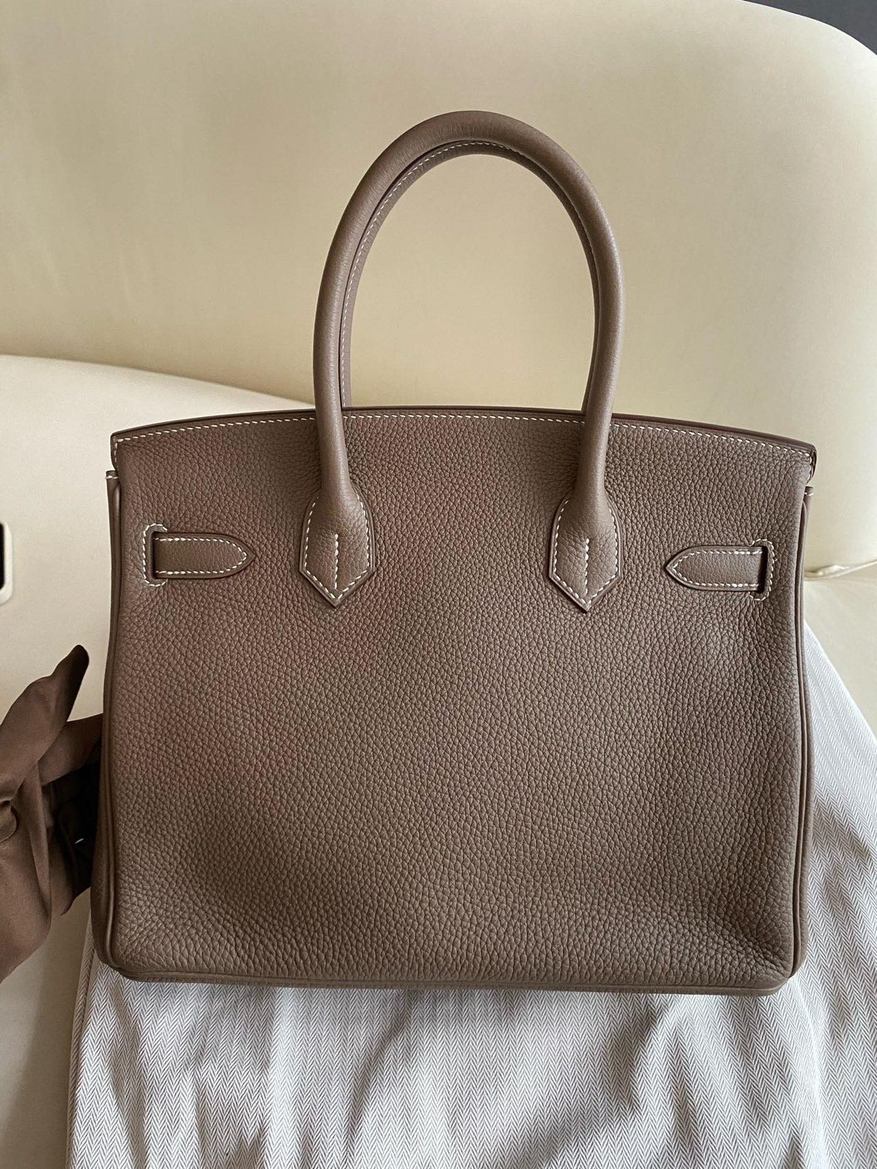 Pre-owned Certified Hermes Birkin 30 Etoupe 18 Togo Leather Golden Hardware, 2016 (X), with Full Set - box, dust bag, lock&key
