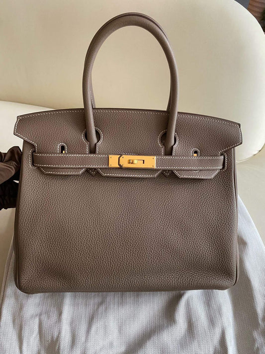 Pre-owned Certified Hermes Birkin 30 Etoupe 18 Togo Leather Golden Hardware, 2016 (X), with Full Set - box, dust bag, lock&key