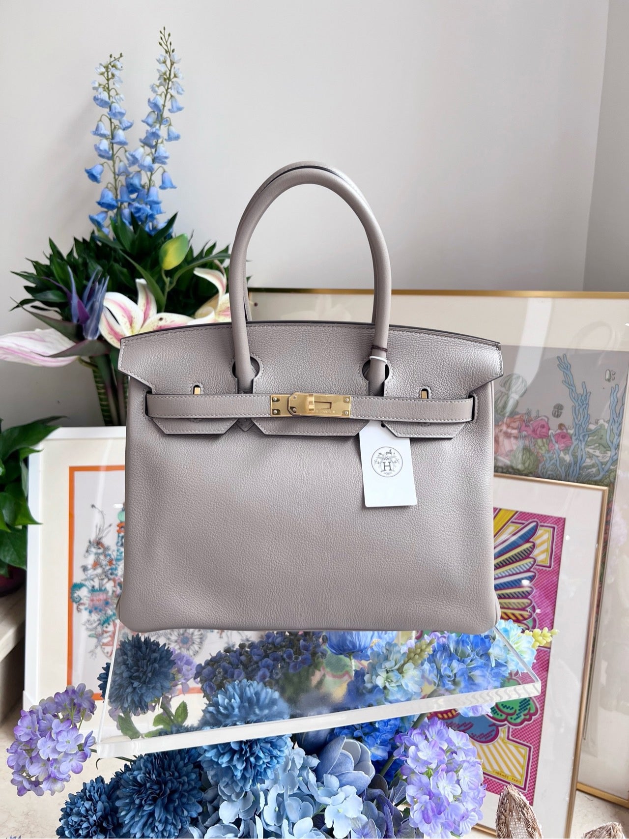 Pre-owned Certified Hermes Birkin 30 Taurillon Novillo Leather M8 Gris Asphalt with Golden Hardware, 2020, w/ dust bag, lock&key, rain coat