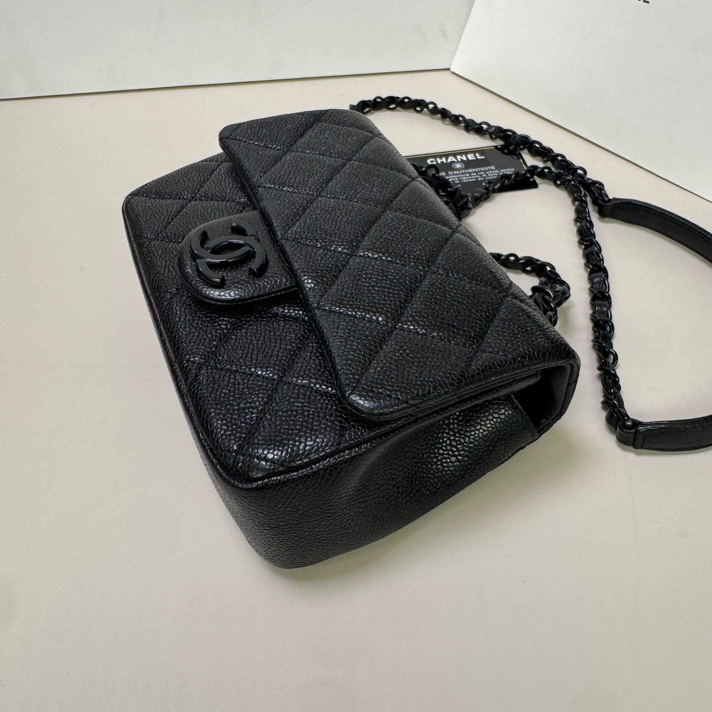 Pre-owned Certified Chanel Incognito Mini Square So Black Caviar Leather, 2020, w/ Full Set - Chanel card, box, dust bag