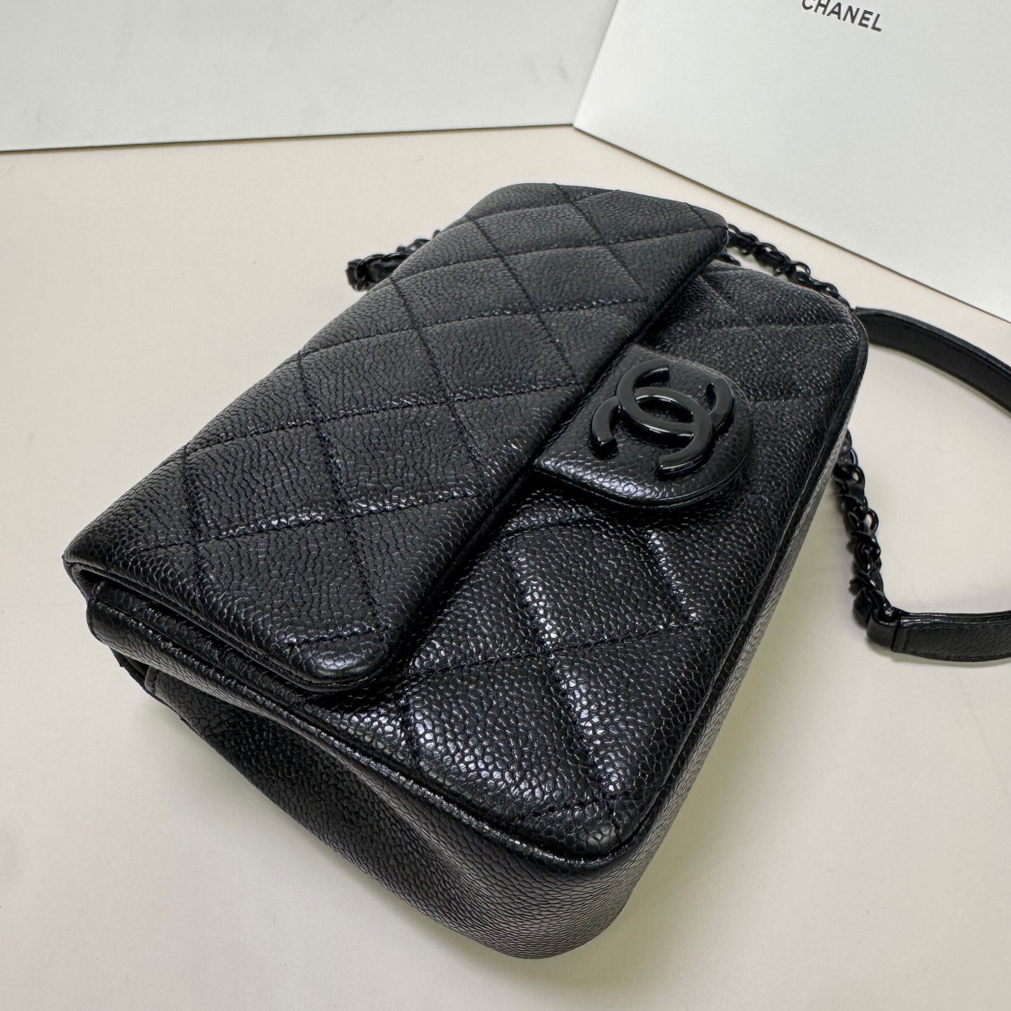 Pre-owned Certified Chanel Incognito Mini Square So Black Caviar Leather, 2020, w/ Full Set - Chanel card, box, dust bag