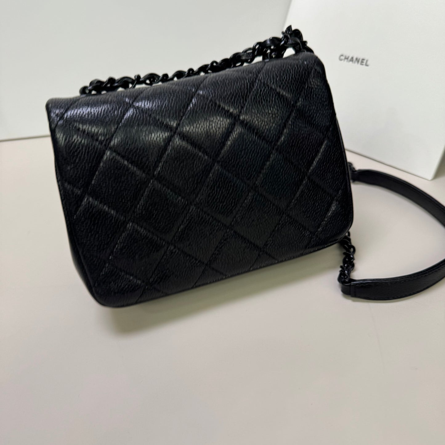 Pre-owned Certified Chanel Incognito Mini Square So Black Caviar Leather, 2020, w/ Full Set - Chanel card, box, dust bag