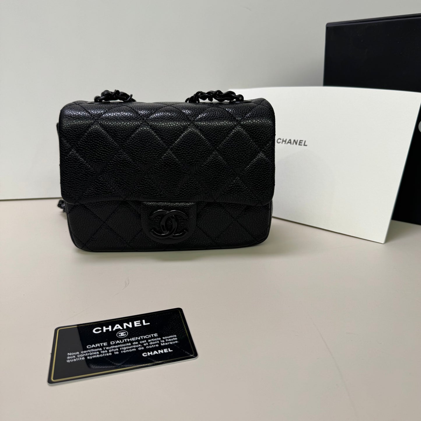 Pre-owned Certified Chanel Incognito Mini Square So Black Caviar Leather, 2020, w/ Full Set - Chanel card, box, dust bag