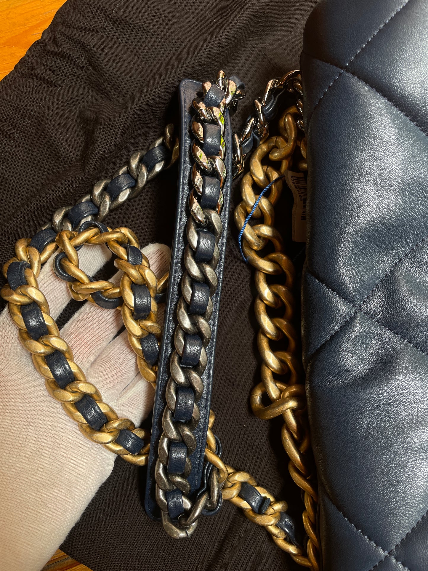 Pre-owned Certified Chanel 19Bag Medium / Large Navy Blue with Golden Hardware, Microchipped, Full Set