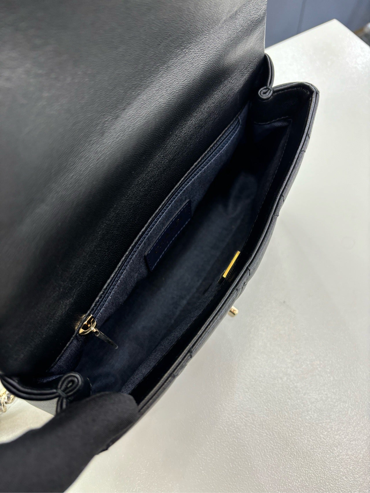 Pre-owned Certified Chanel 22C Mini Flap Chain Top Handle in Black Lambskin with Light Golden Hardware, 2022 microchipped, w/ full set - box, dust bag
