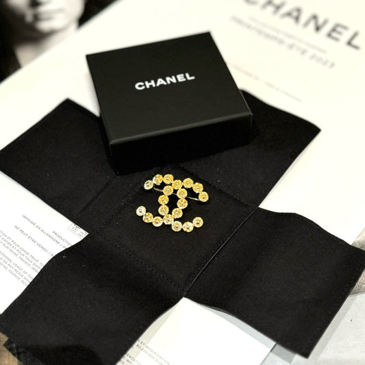 Pre-owned Certified Chanel Brooch Golden CC Buttons, Not Used, w/ box