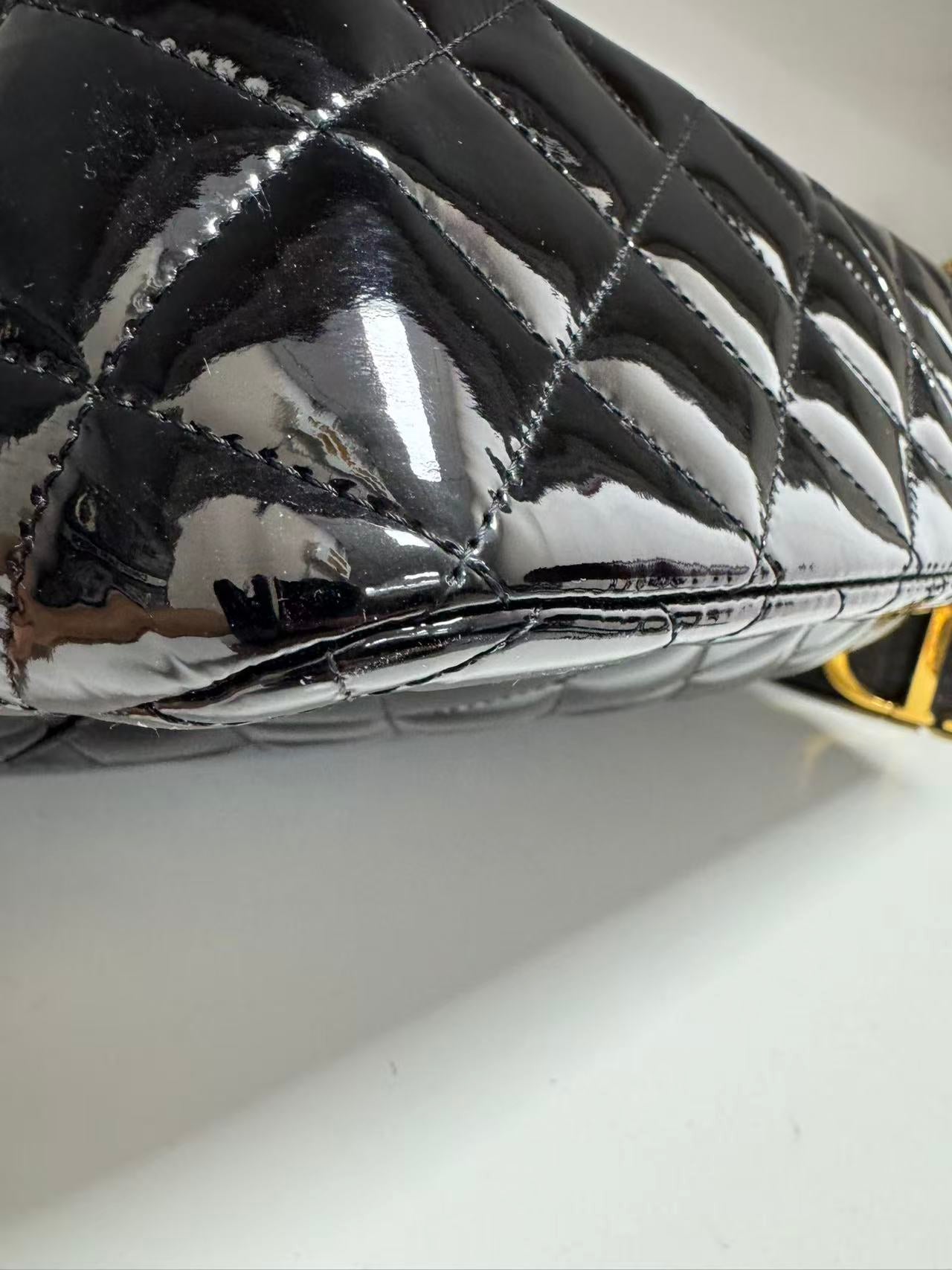 Pre-owned Certified Chanel CF Double Flap Jumbo Black Patent Leather with Silver Hardware, 2013-2014, w/ dust bag