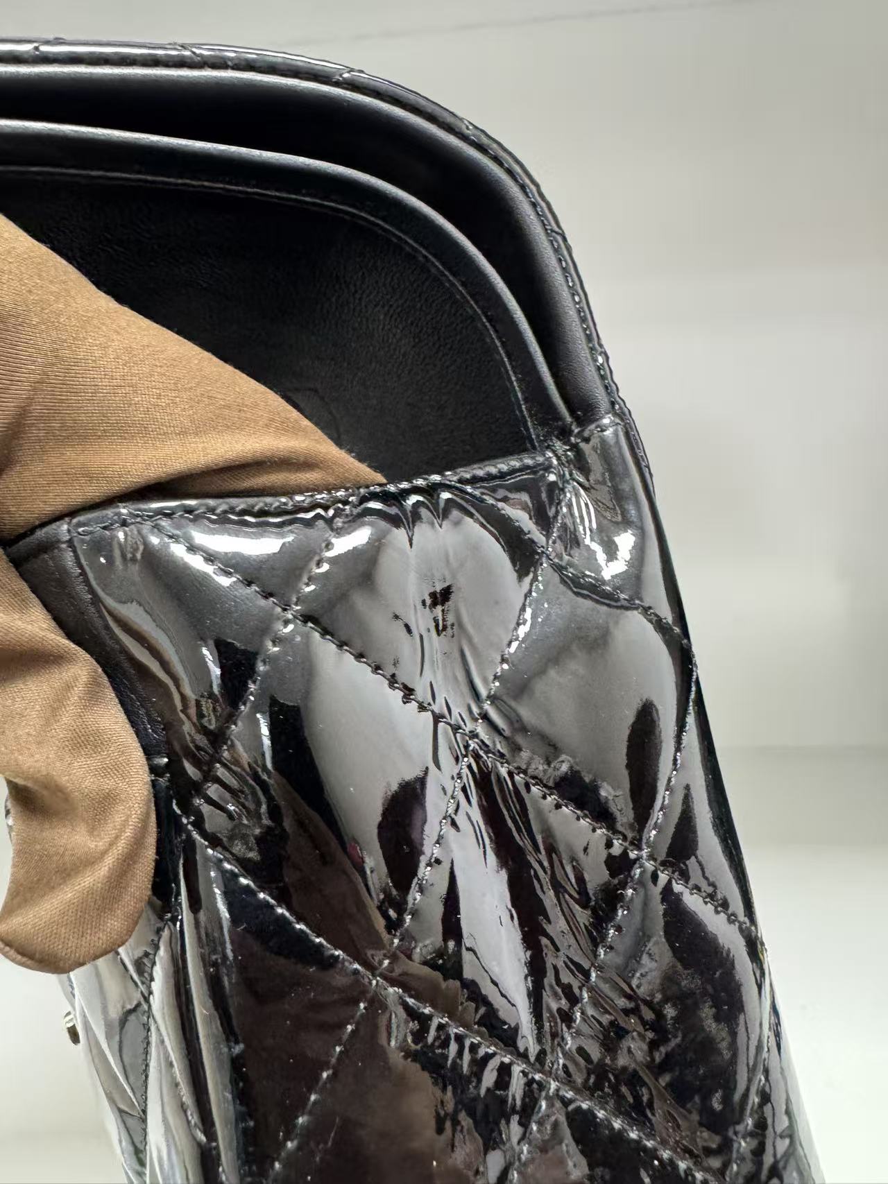 Pre-owned Certified Chanel CF Double Flap Jumbo Black Patent Leather with Silver Hardware, 2013-2014, w/ dust bag