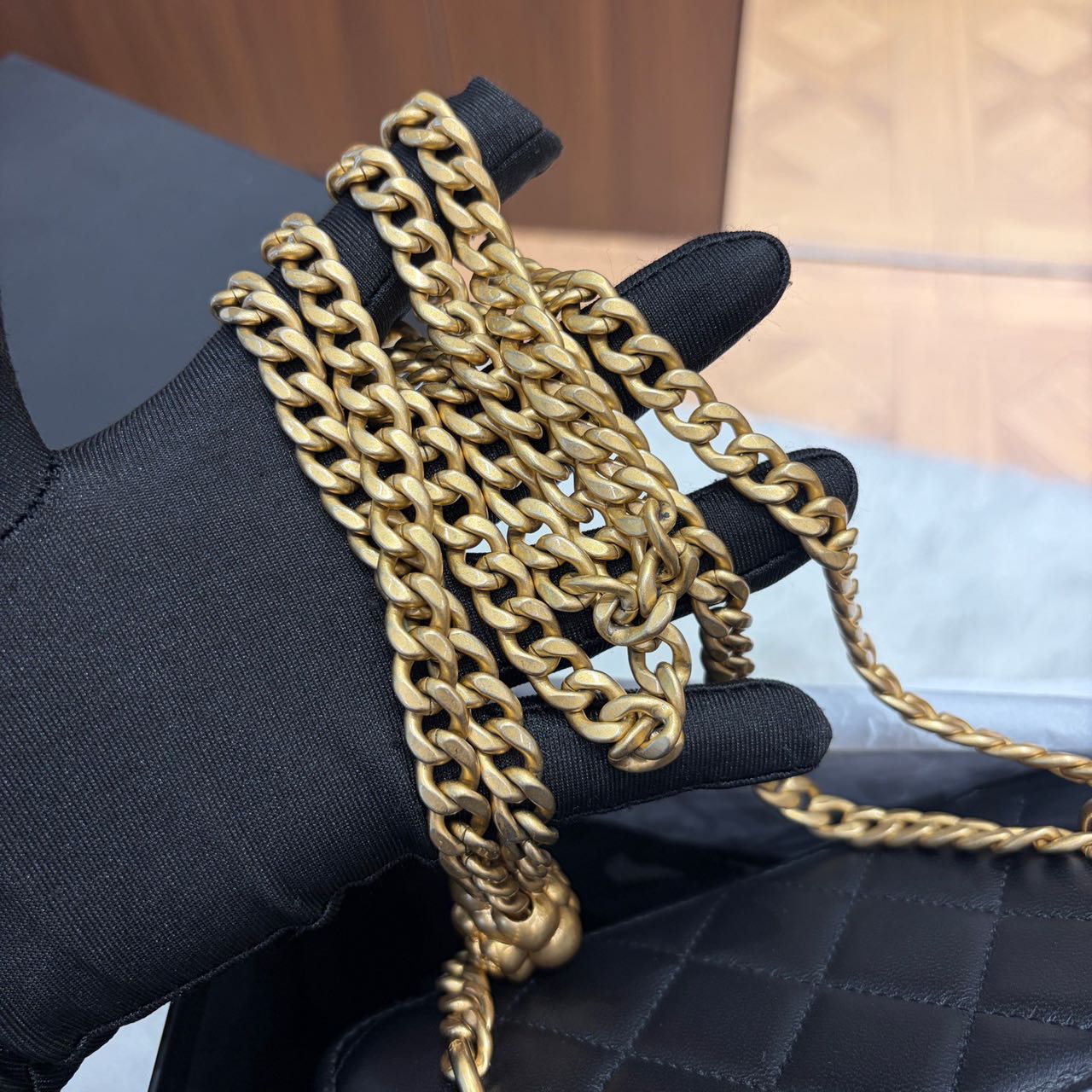 Pre-owned Certified Chanel Camellia Crush Long Vanity Case in Black Lambskin with Golden Hardware, 2025 Microchipped, w/full set
