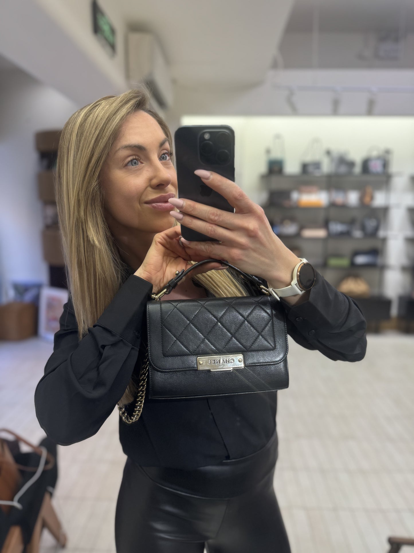 Pre-owned Chanel Clic Flap Small in Black Calfskin with Champagne Golden Hardware, 2017, Full Set