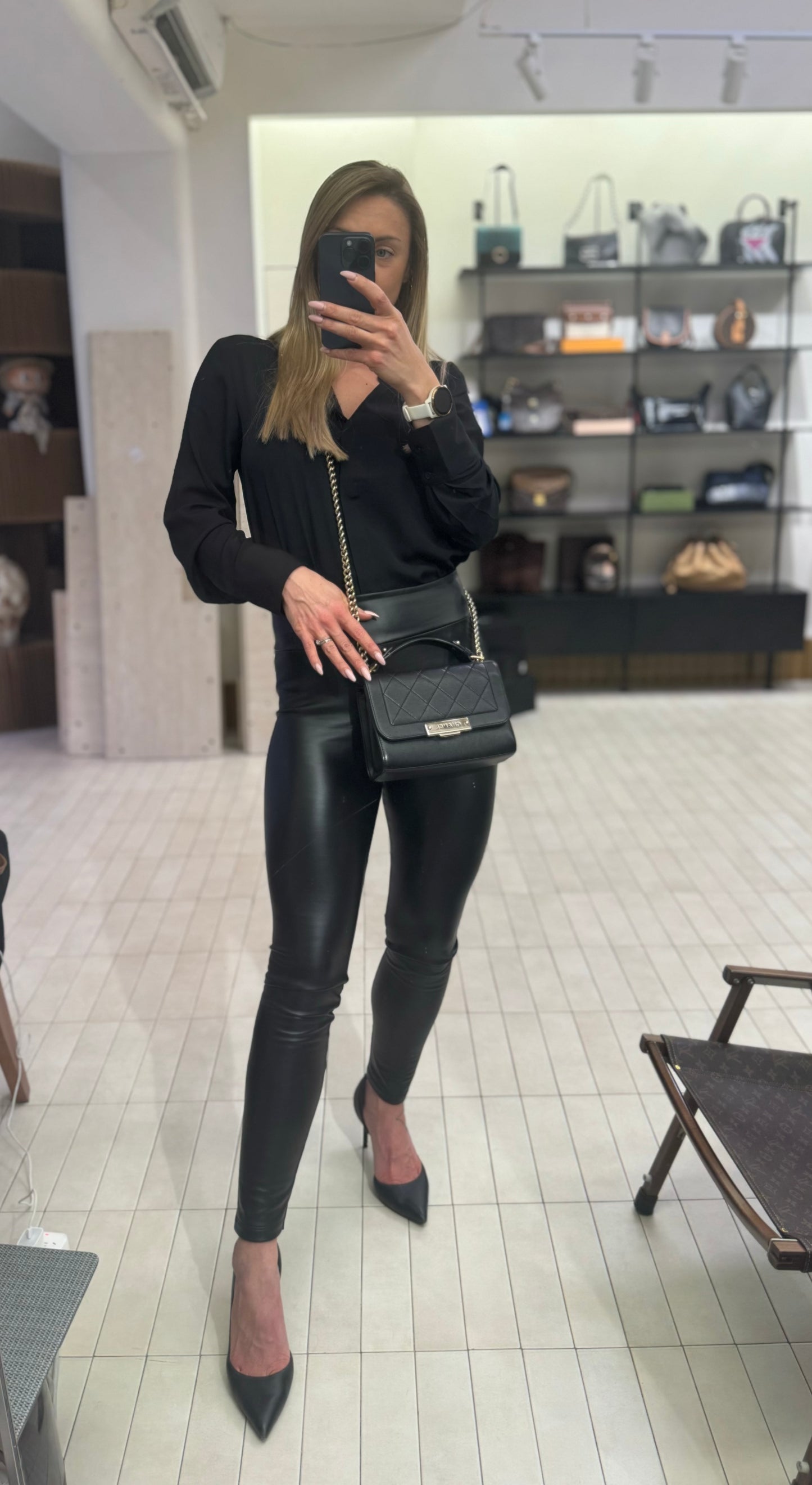 Pre-owned Chanel Clic Flap Small in Black Calfskin with Champagne Golden Hardware, 2017, Full Set