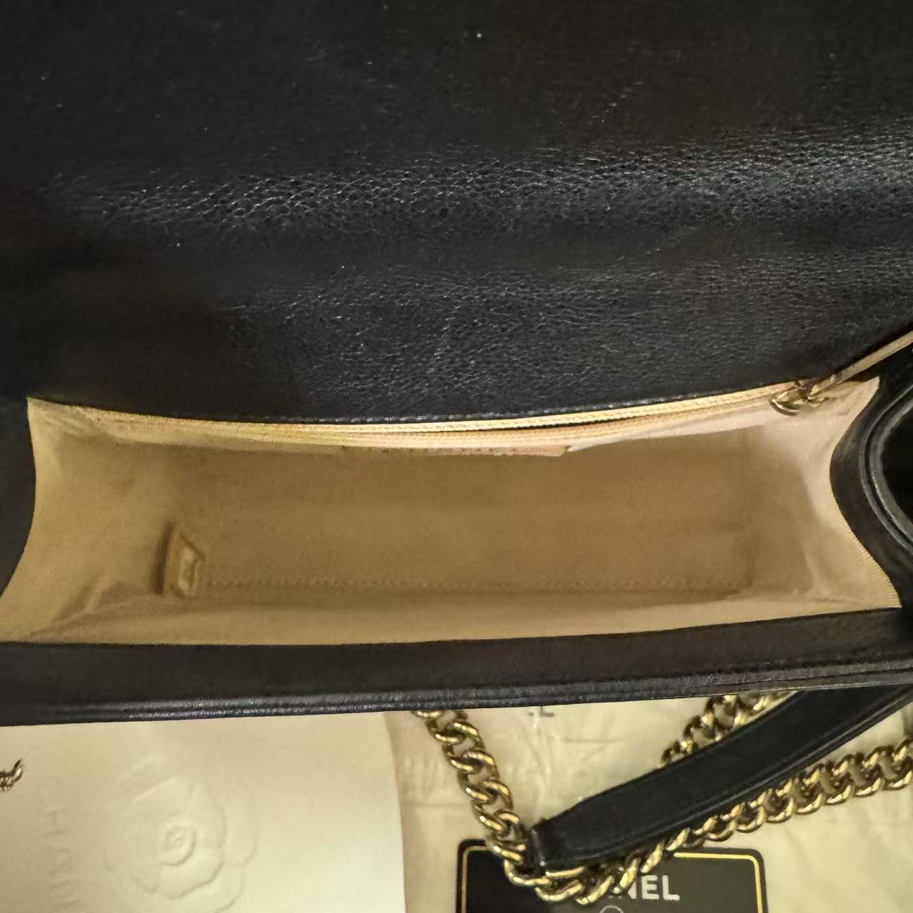 Pre-owned Chanel Clic Flap Small in Black Calfskin with Champagne Golden Hardware, 2017, Full Set