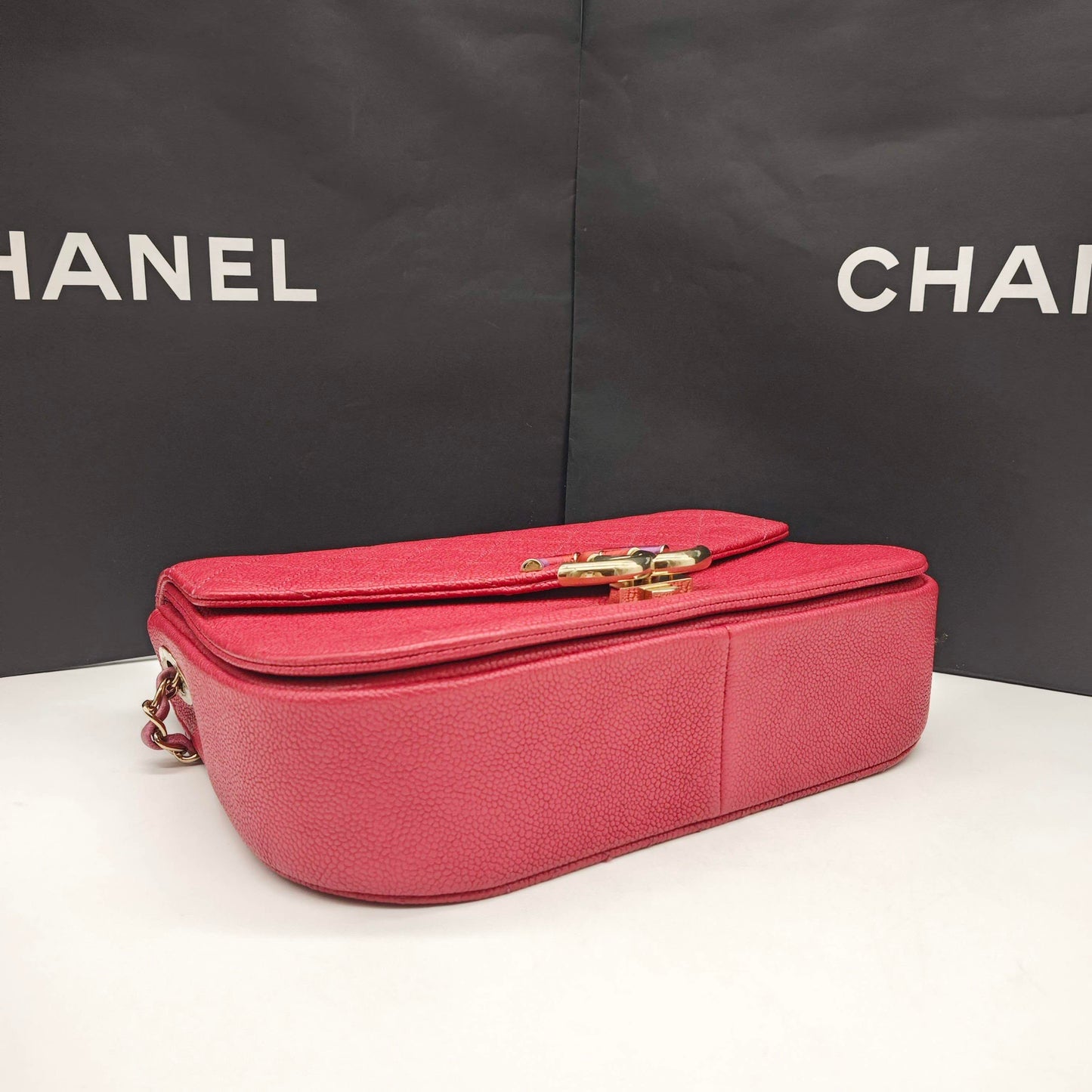 Pre-owned Certified Chanel Coco Cuba Flap Top Handle Coral Red Caviar Leather Golden Hardware, 2018, w/ Chanel box, dust bag