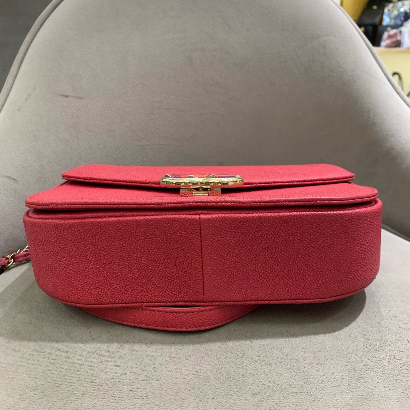 Pre-owned Certified Chanel Coco Cuba Flap Top Handle Coral Red Caviar Leather Golden Hardware, 2018, w/ Chanel box, dust bag