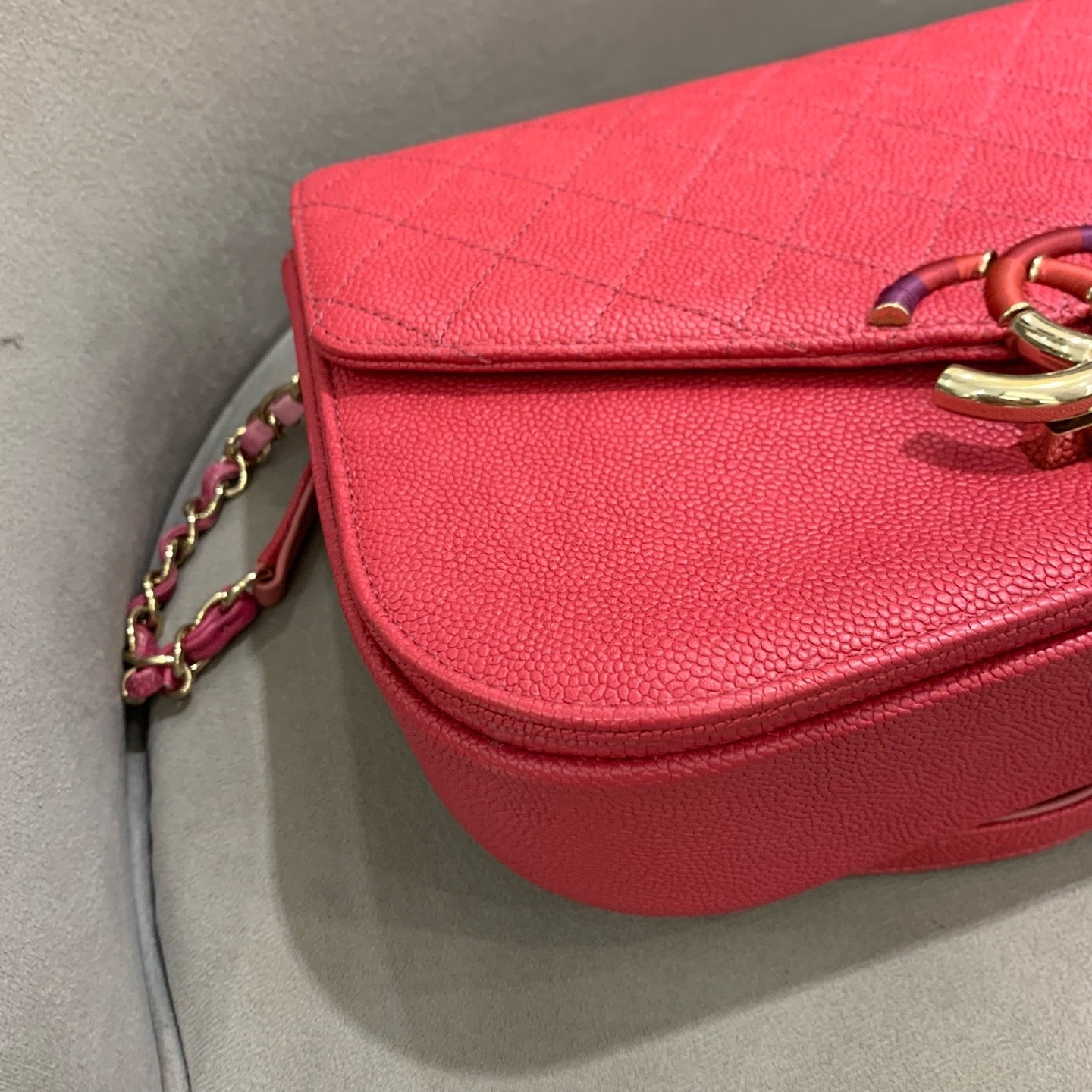 Pre-owned Certified Chanel Coco Cuba Flap Top Handle Coral Red Caviar Leather Golden Hardware, 2018, w/ Chanel box, dust bag