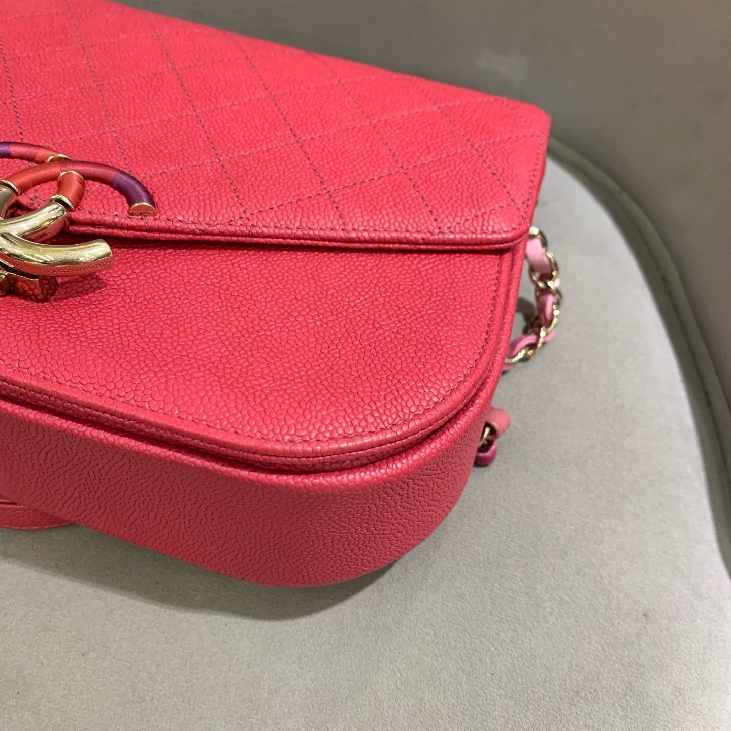 Pre-owned Certified Chanel Coco Cuba Flap Top Handle Coral Red Caviar Leather Golden Hardware, 2018, w/ Chanel box, dust bag